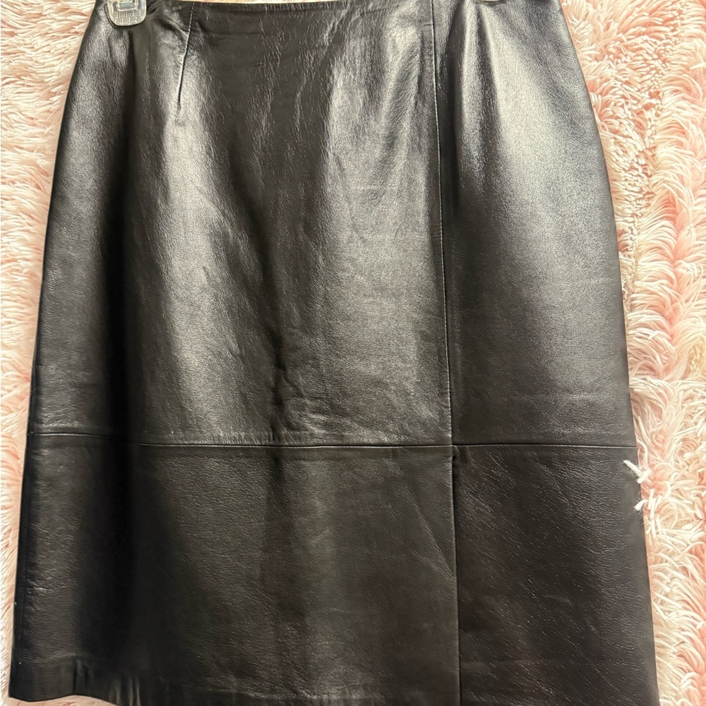 Mixit Real Leather Black Knee-Length Pencil Skirt